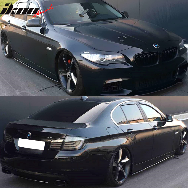 Side Skirts Extension Compatible With 2011-2016 BMW F10 5 Series All Trims, Ikon Style Unpainted Black PP Wind Blades Rocker Splitter by IKON MOTORSPORTS