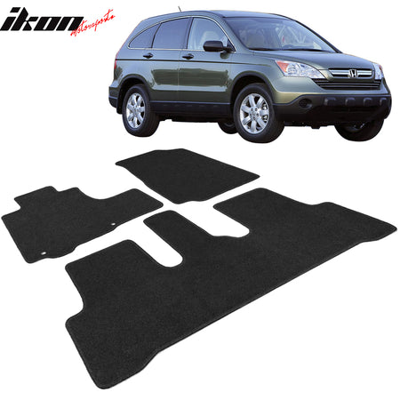 Floor Mat Compatible With 2007-2011 Honda CR-V 4Dr, Factory Fitment Car Floor Mats Front & Rear Nylon by IKON MOTORSPORTS, 2008 2009 2010