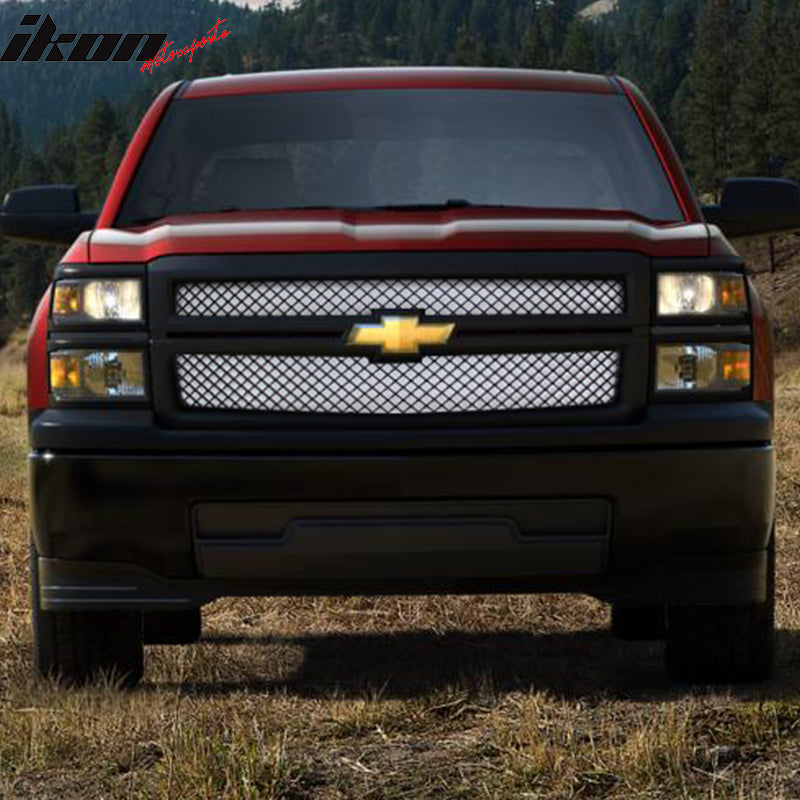 Grille Compatible With 2014-2015 Chevy Silverado 1500, B Style ABS Plastic Black Front Bumper Grill Hood Mesh by IKON MOTORSPORTS