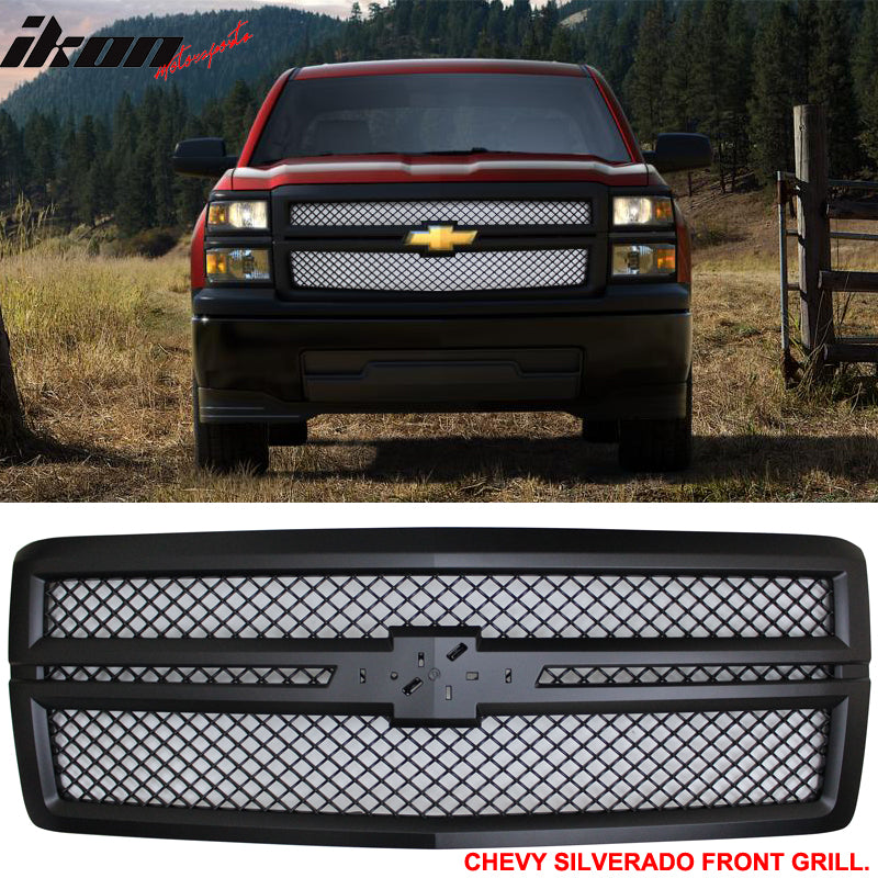 2014-2015 Chevy Silverado 1500 B Style Black Front Hood Grille ABS