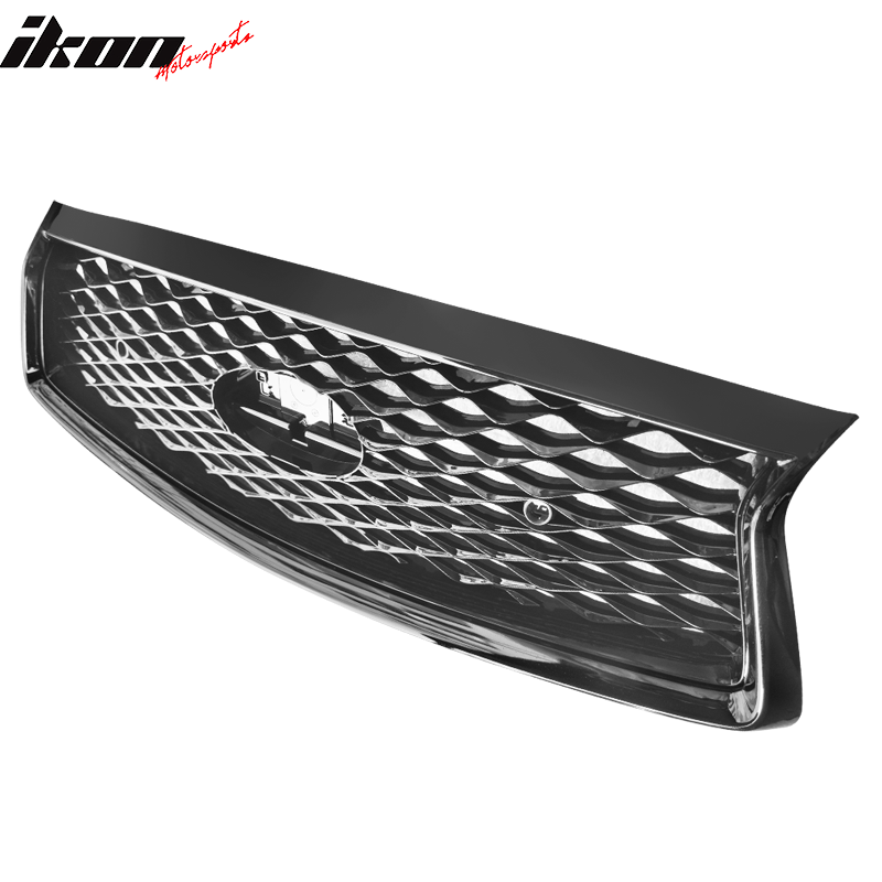 IKON MOTORSPORTS, Front Grille Compatible With 2018-2023 Infiniti Q50, ER Style Gloss Black Front Bumper Mesh Hood Upper Grill