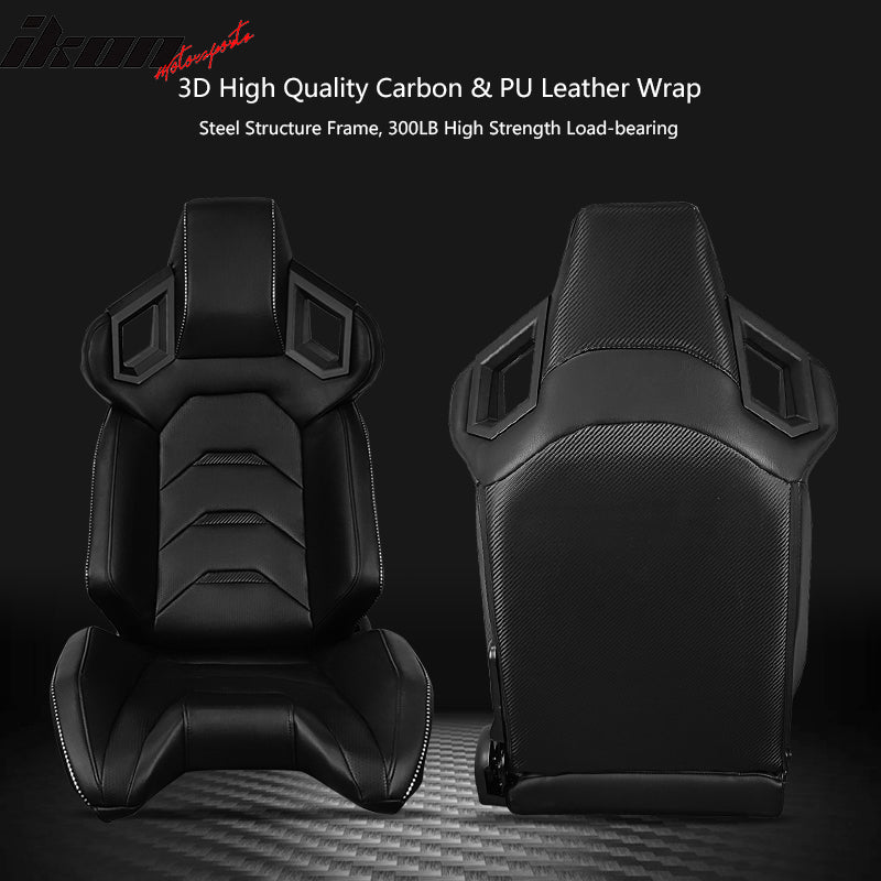  IKON MOTORSPORTS, Universal Bucket Racing Seats Left Driver  Side with Dual Slider, White PU Leather Reclinable : Automotive