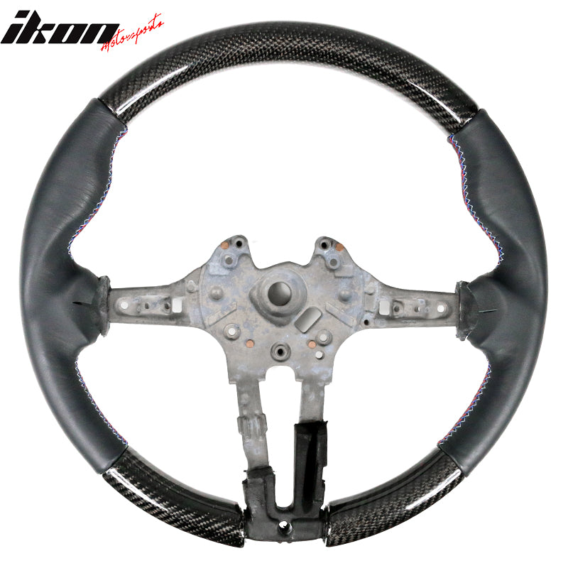 IKON MOTORSPORTS Steering Wheel Compatible With 2015-2021 BMW F80 F82 M Sport w/ Breathable Anti-Slip Cover  CF + Alcantara Cover + M Stitching