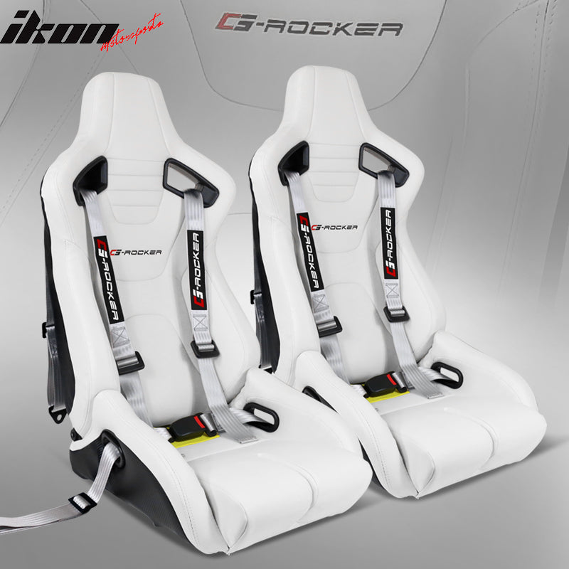 Universal Recline Bucket Racing Seat White PU & Dual Slider Buckle