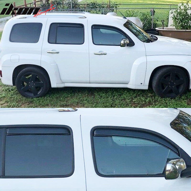 Window Visor Compatible With 2006-2011 Chevy HHR 4Door, Acrylic In-Channel Smoke Tinted 4PCS Sun Rain Shade Guard Wind Vent Air Deflector by IKON MOTORSPORTS, 2007 2008 2009 2010