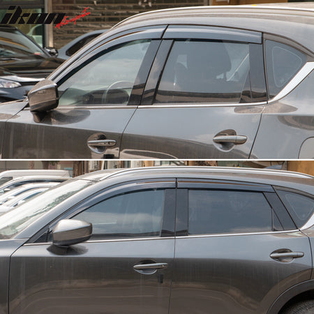Window Visors Compatible With 2017-2024 Mazda CX-5 KE, Smoke Tinted Semi-transparent Injection Polycarbonate Shade Rain Sun Guard Wind Vent Air Deflector by IKON MOTORSPORTS