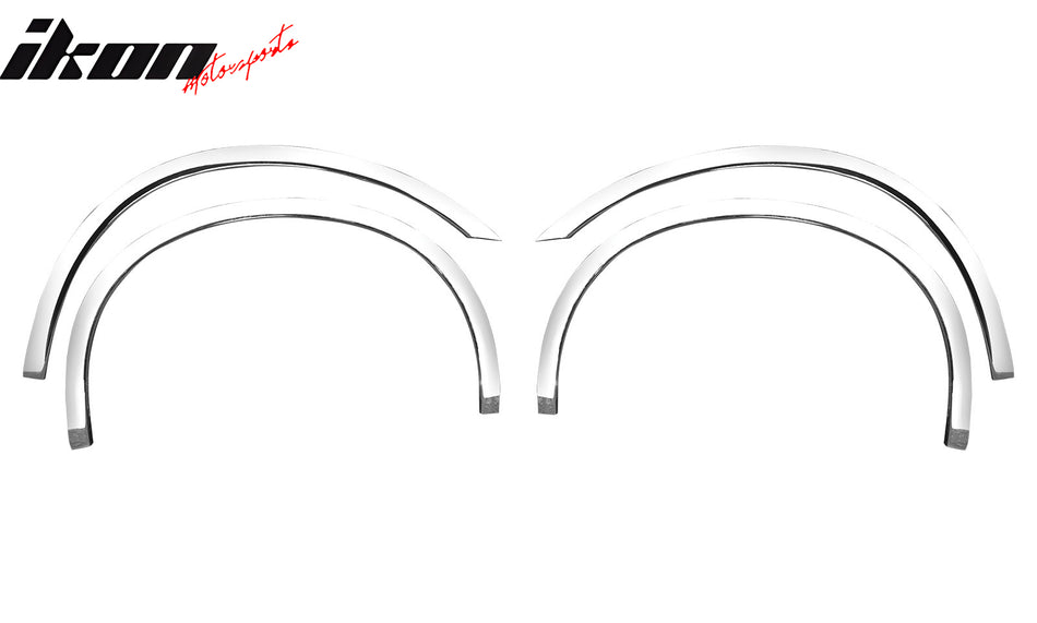 IKON MOTORSPORTS, Fender Flares Compatible With 1999-2007 Ford F-250 & F-350 Super Duty, Chrome ABS Plastic Fender Flares Wheel Cover Protector Bodykits