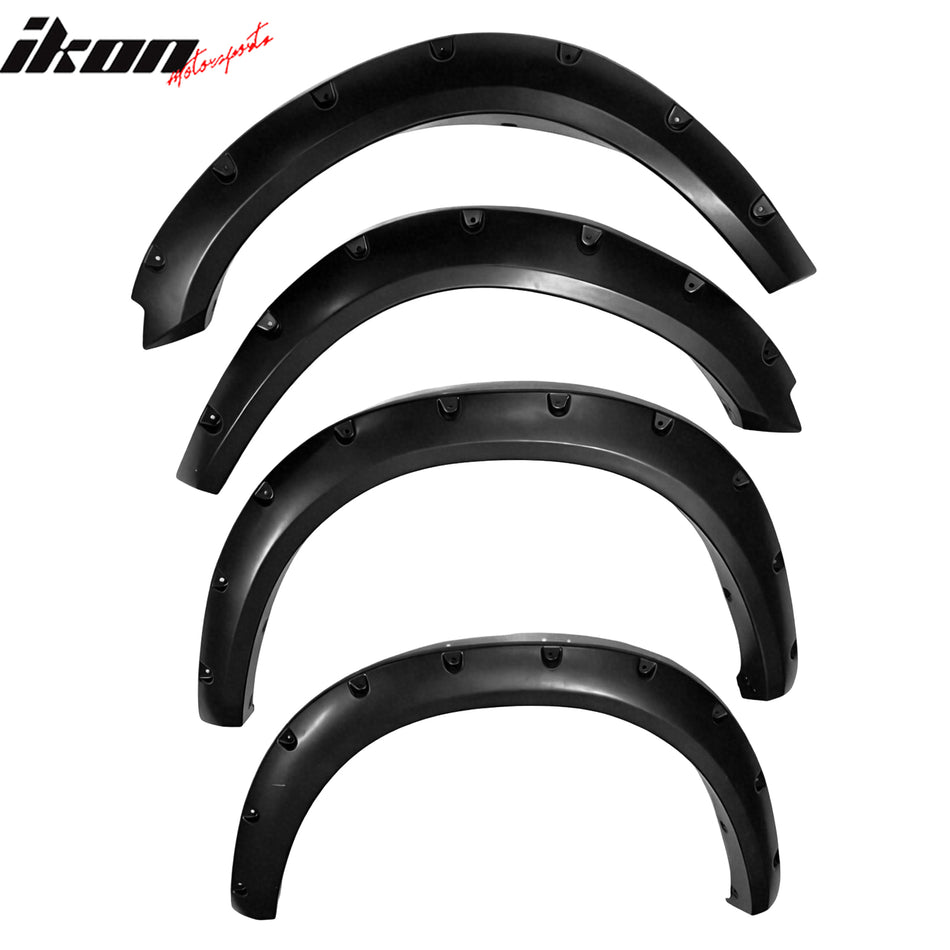 IKON MOTORSPORTS Fender Flares Compatible with 2009-2018 Dodge Ram 1500, Pocket Rivet Style Textured Black Wheel Flare Cover Protector Set, 4PCS, Front & Rear