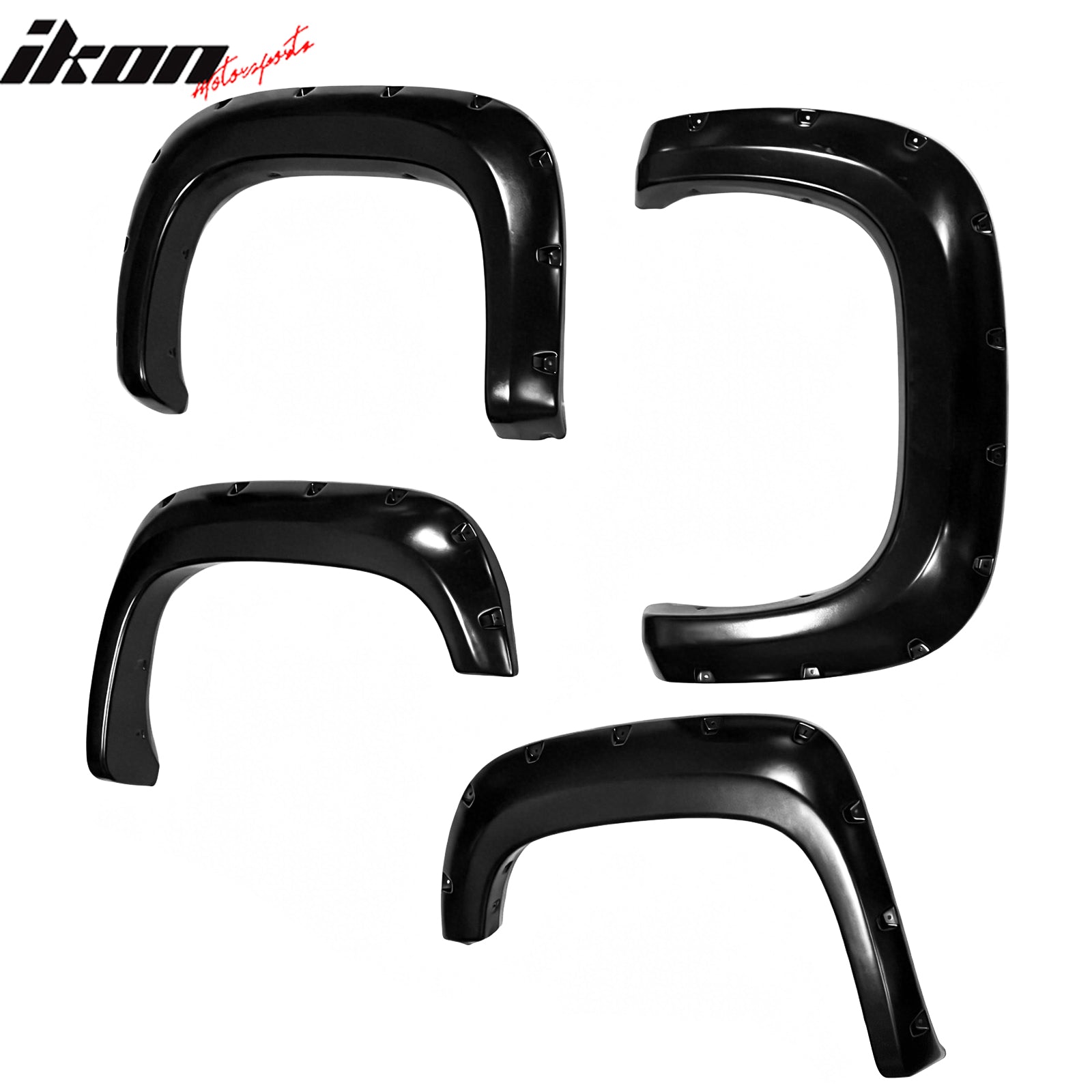 IKON MOTORSPORTS Fender Flares Compatible with 2011-2014 GMC Sierra 2500 3500 HD Full Size 78.7"/97.6" Long Bed, Pocket Rivet Style Smooth Black ABS Wheel Flare Cover Protector Set, 4Pcs, Front & Rear
