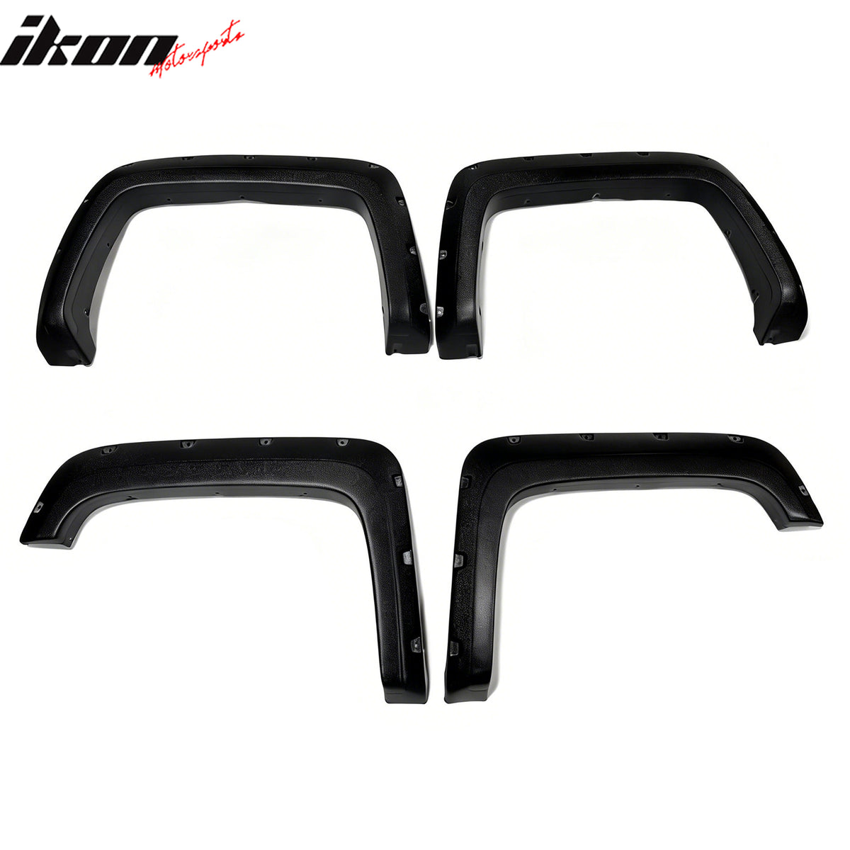 IKON MOTORSPORTS Fender Flares Compatible with 2007-2013 GMC Sierra 1500 69.3"/78.7"/97.6" Bed, Rivet Pocket Style Textured Black Wheel Flare Cover Protector Set, 4PCS, Front & Rear