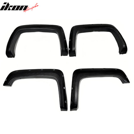 IKON MOTORSPORTS Fender Flares Compatible with 2007-2013 GMC Sierra 1500 69.3"/78.7"/97.6" Bed, Rivet Pocket Style Textured Black Wheel Flare Cover Protector Set, 4PCS, Front & Rear
