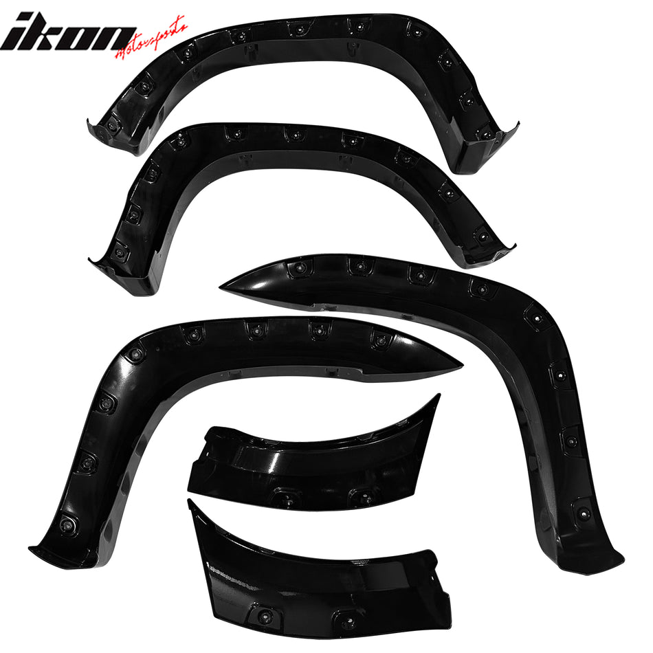 IKON MOTORSPORTS Fender Flares Compatible with 2005-2011 Toyota Tacoma Fleetside 73.5" Long Bed, Muscle Style Black Wheel Flare Cover Protector Set, 4 Pcs, Front & Rear