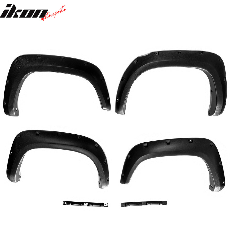 IKON MOTORSPORTS Fender Flares Compatible with 2016-2023 Toyota Tacoma, Pocket Rivet Bolt Style Textured Black ABS Wheel Flare Cover Protector Set, 4Pcs, Front & Rear