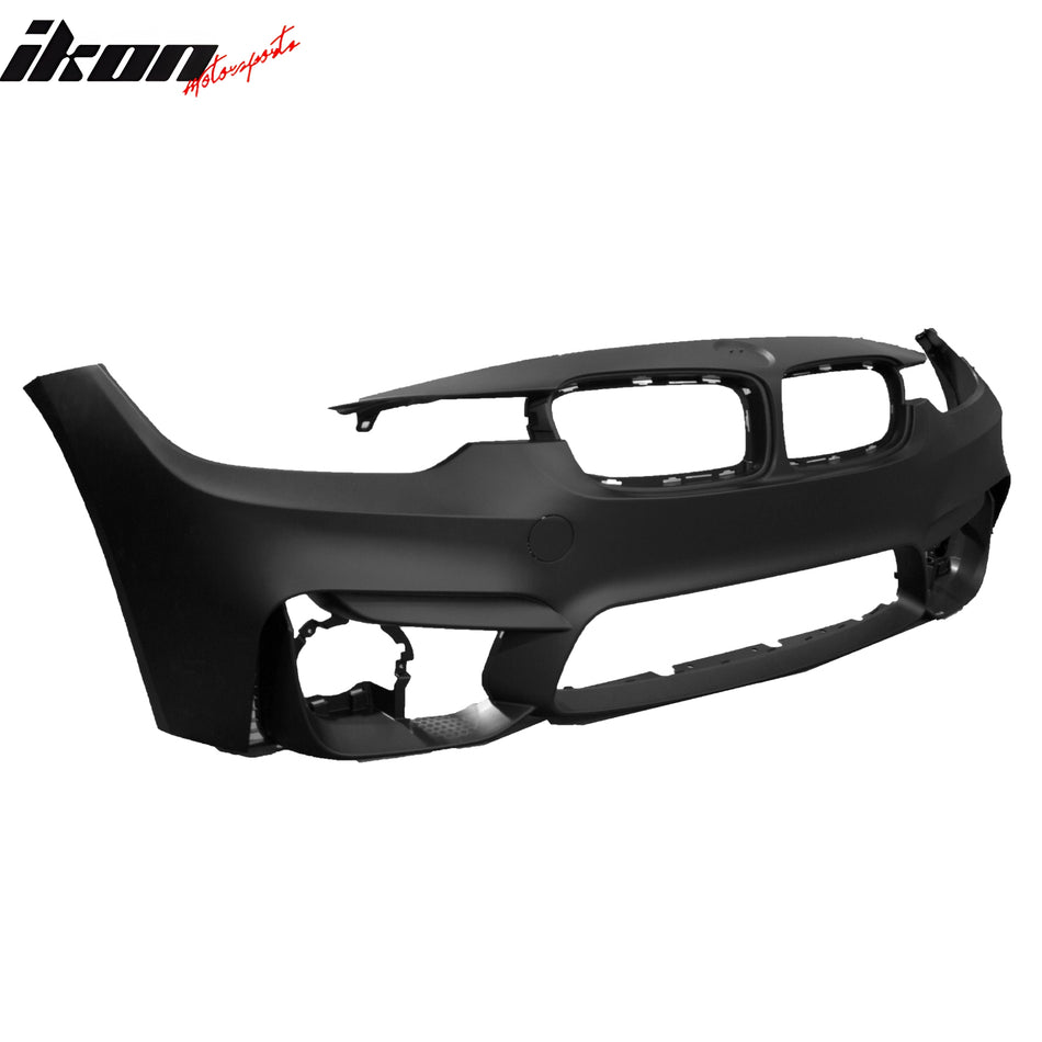 IKON MOTORSPORTS, Front Bumper Cover Compatible With 2012-2014 BMW F30 3-Series 4-Door Sedan, Unpainted PP M3 Style Bumper Conversion Guard Protector Bodykit