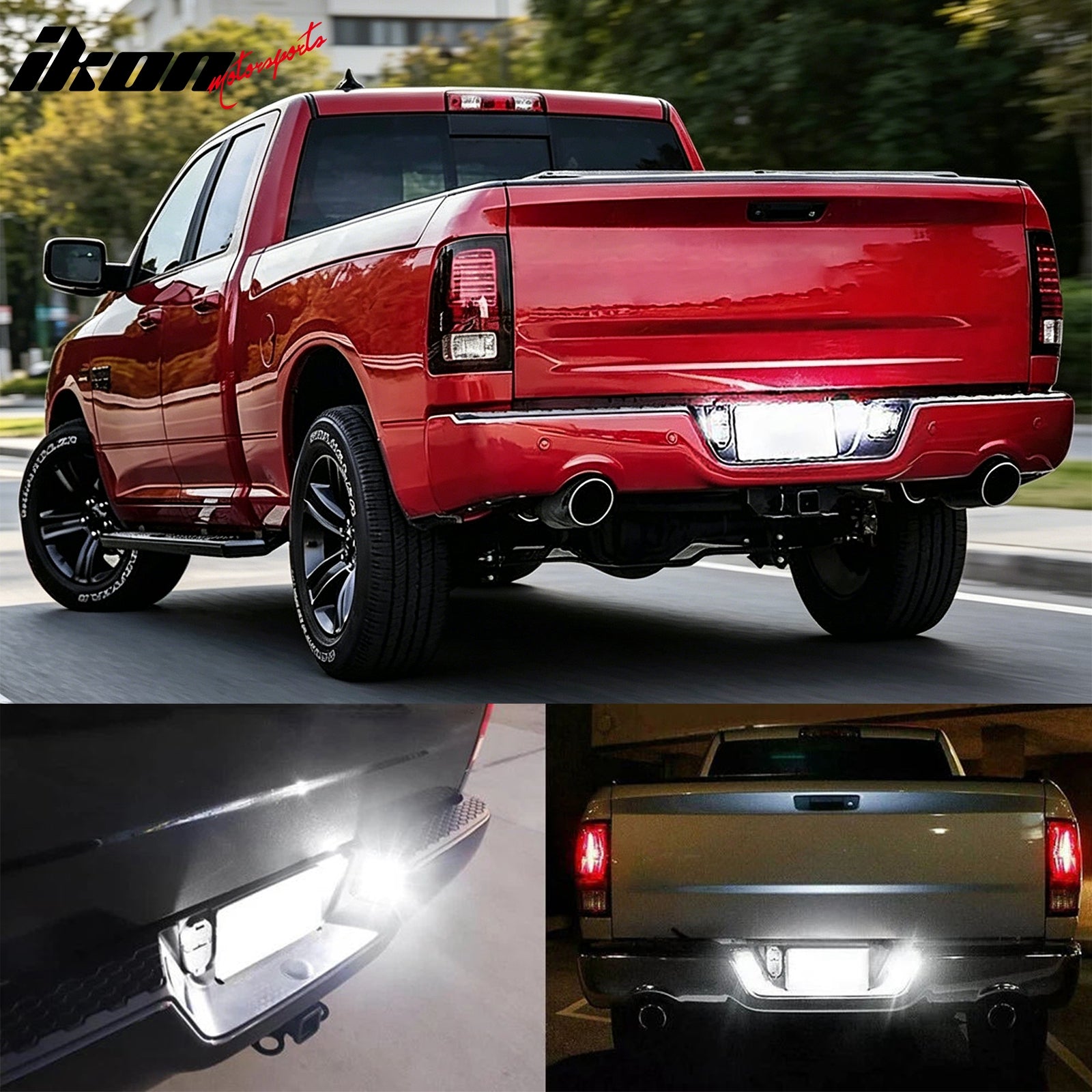 IKON MOTORSPORTS License Plate Lights, Compatible with 2002-2018 Dodge Ram 1500 & 2003-2018 2500 3500 & 2019-2022 Ram 1500 Classic, Full LED License Plate Lamps Taillight Assembly Replacement, 2PCS