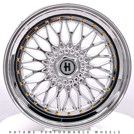 17x8.5 In Hayame Performance Wheel Rims Platinum Chrome w/ Gold Accents