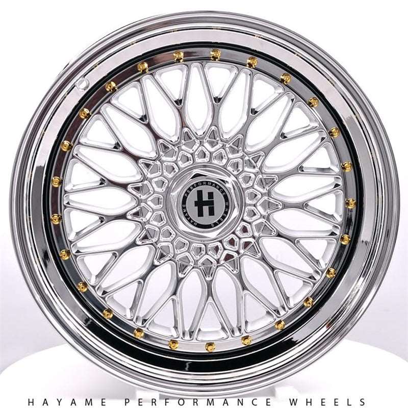 17x8.5 In Hayame Performance Wheel Rims Platinum Chrome w/ Gold Accents