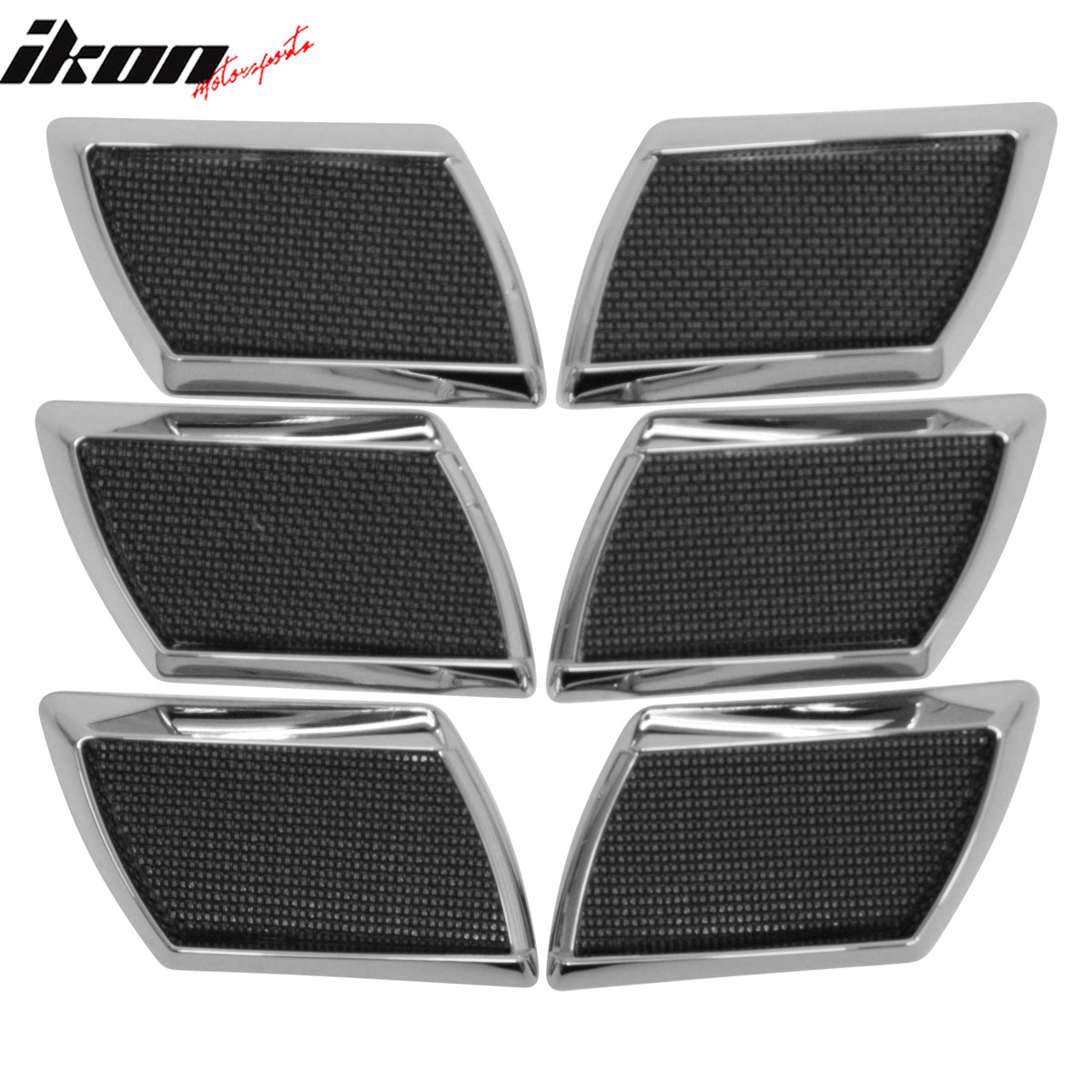 IKON MOTORSPORTS Port Hole Bezels, Compatible with Universal, Chrome Frame Black Mesh RH LH Decorative Front Side Fender Port Hole Covers, 6PCS