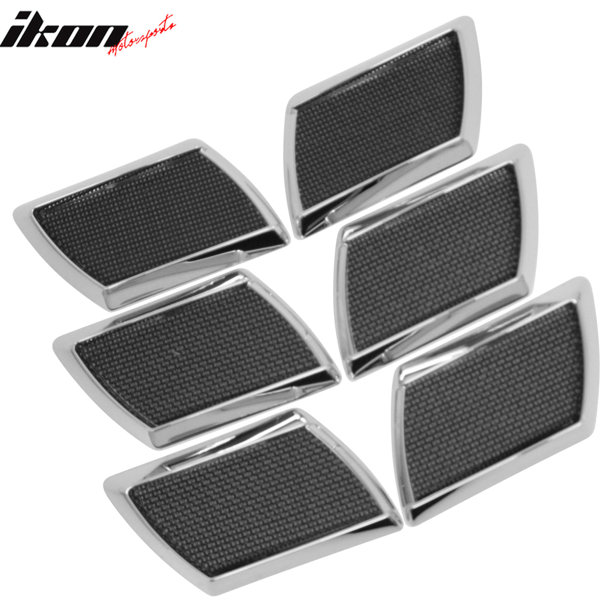 Universal RH LH Front Side Fender Port Hole Bezels W/Chrome Frame Black Mesh 6PC
