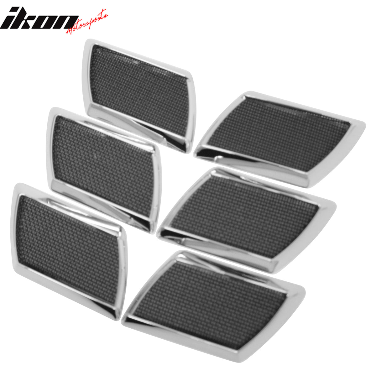 Universal RH LH Front Side Fender Port Hole Bezels W/Chrome Frame Black Mesh 6PC