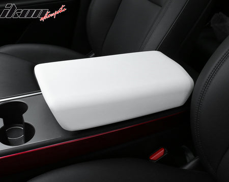 IKON MOTORSPORTS Center Console Armrest Cover Compatible with 2020-2024 Tesla Model Y & 2017-2023 Tesla Model 3, White TPE Waterproof Armrest Box Pad Trim Accessories