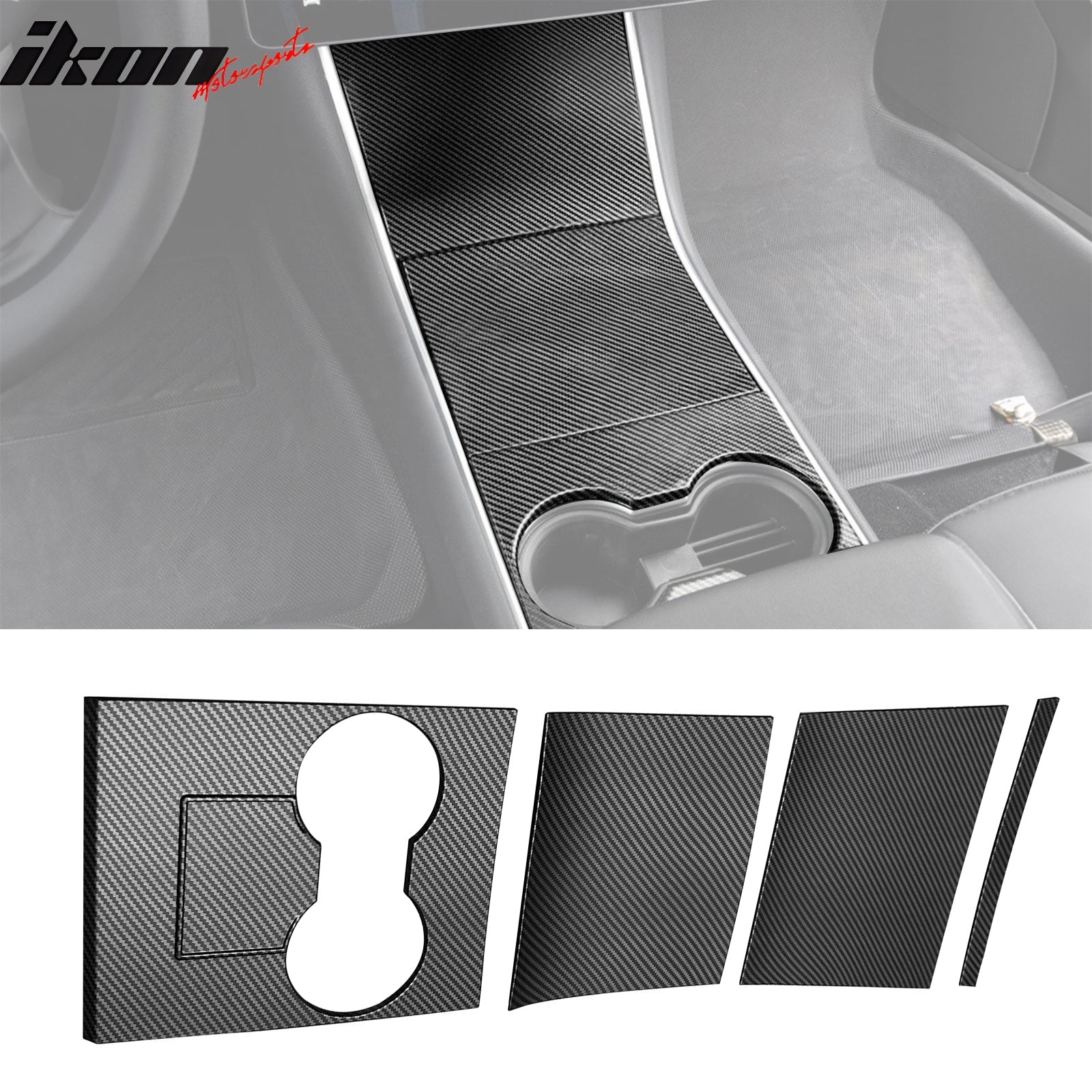 IKON MOTORSPORTS, Console Box Cover Compatible With 2017-2020 Tesla Model 3 All Models, ABS Storage Box Cover Trim 4PCS