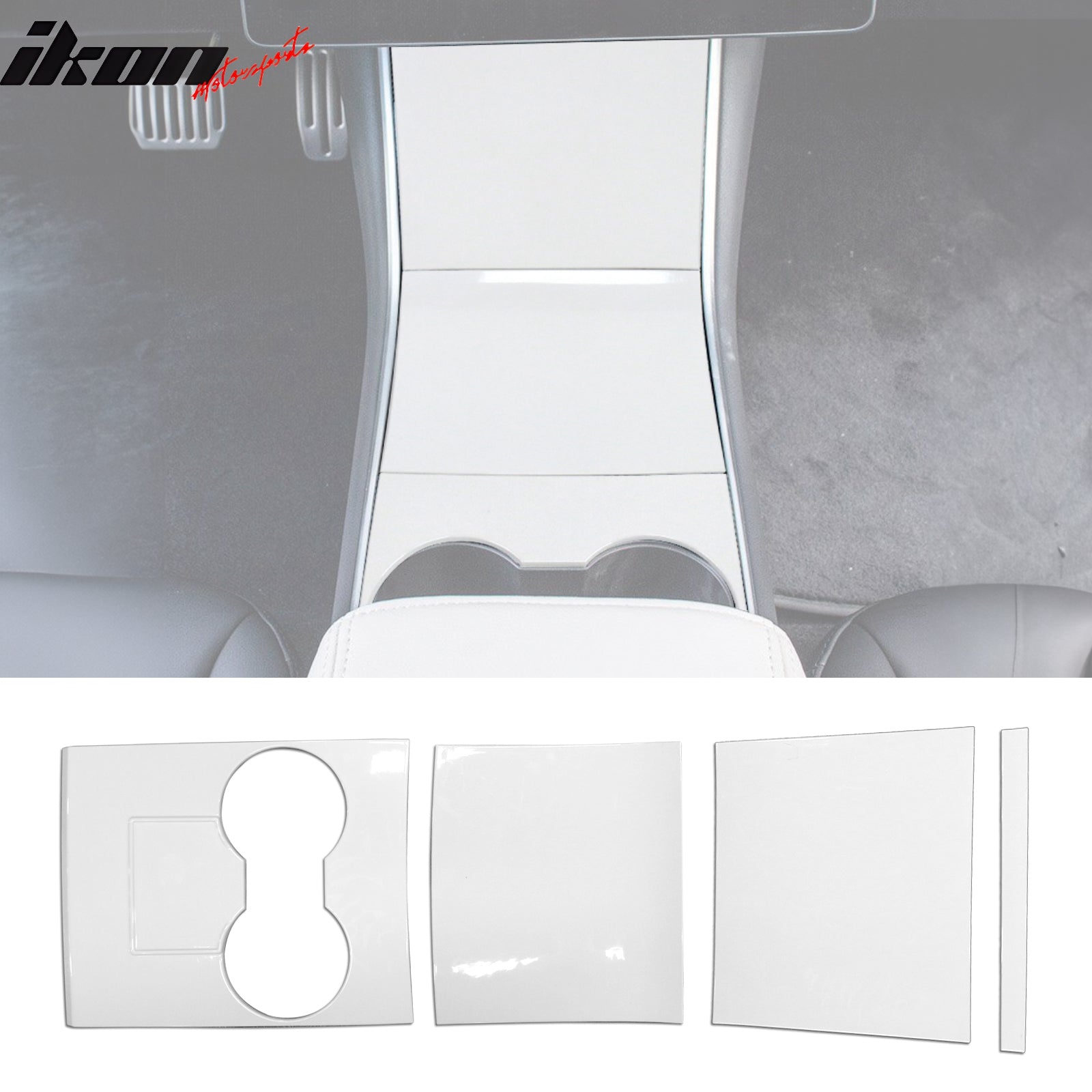 IKON MOTORSPORTS, Console Box Cover Compatible With 2017-2020 Tesla Model 3 All Models, ABS Storage Box Cover Trim 4PCS