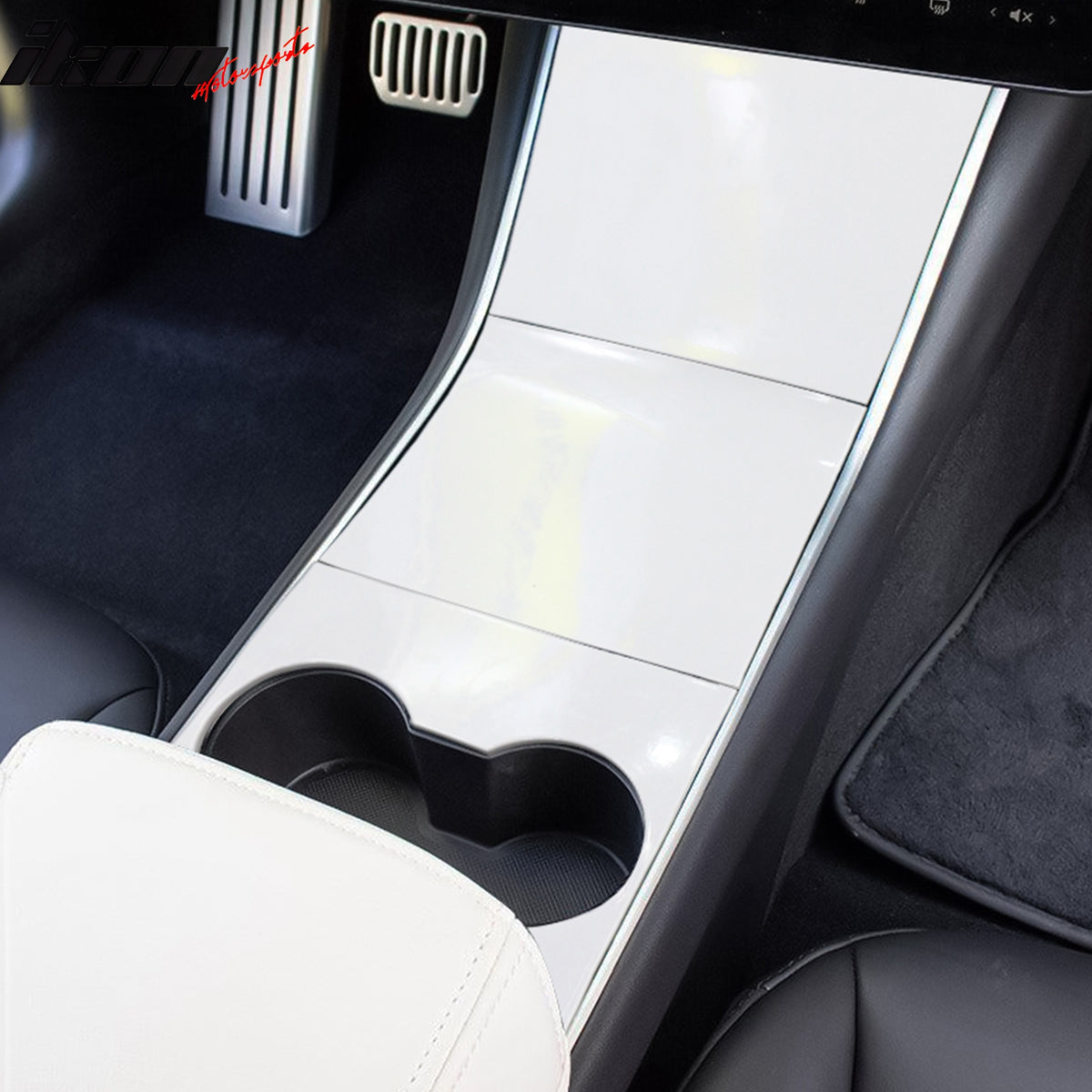 IKON MOTORSPORTS, Console Box Cover Compatible With 2017-2020 Tesla Model 3 All Models, ABS White Front Center Console Storage Box Cover Decorative Trim 4PCS, 2018 2019