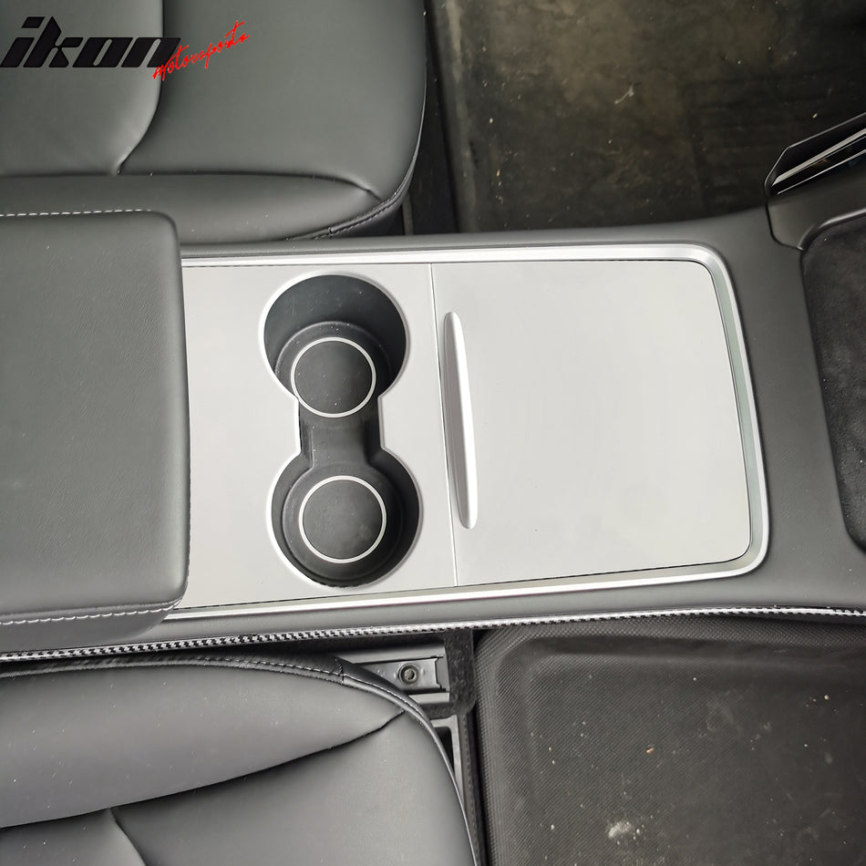 IKON MOTORSPORTS, Console Box Cover Compatible With 2021-2023 Tesla Model 3 & Model Y, ABS Storage Box Cover Trim 2PCS, 2022