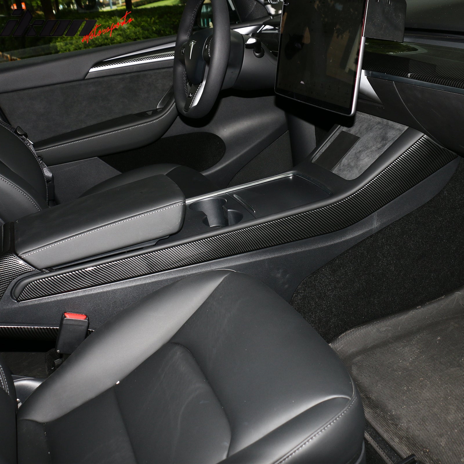 Fits 21-23 Tesla Model 3 Y Control Gear Shift Panel Trim Carbon Fiber Print 2PCS
