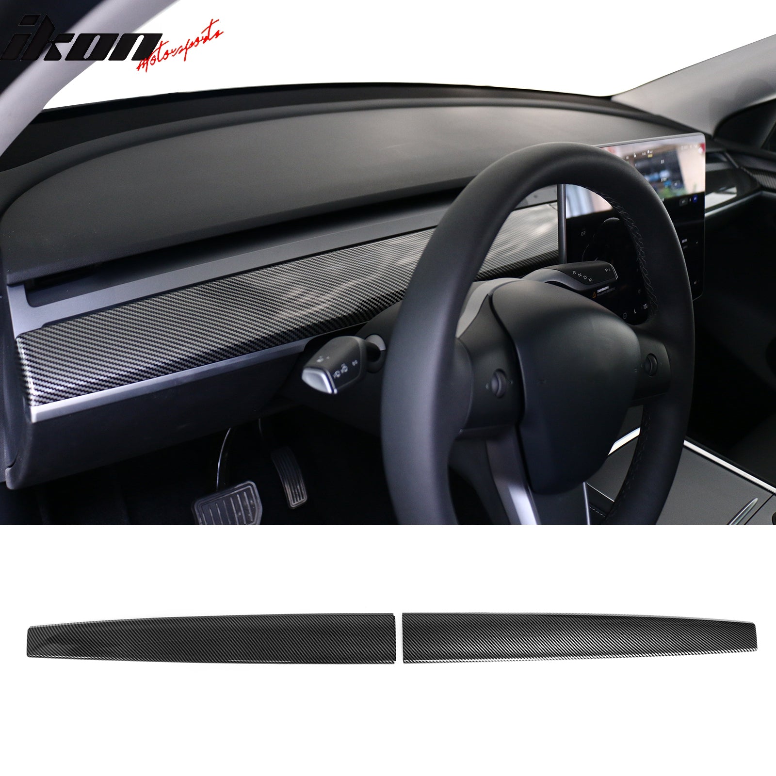 IKON MOTORSPORTS, Dashboard Wrap Cover Compatible With 2020-2023 Tesla Model Y & 2021-2023 Model 3, ABS 2PCS