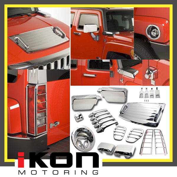 Exterior Moulding Trim Cover Compatible With 2006-2010 HUMMER H3, Chrome Added On Bodykit by IKON MOTORSPORTS, 2007 2008 2009