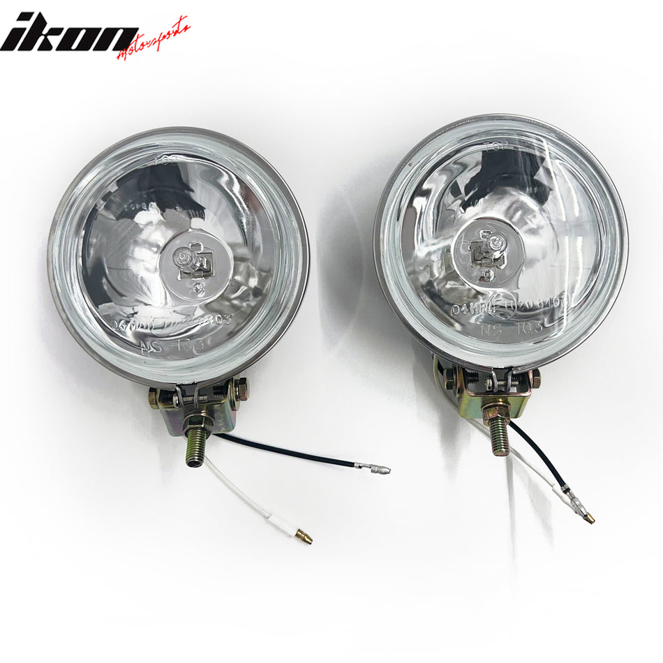 Universal 2PCS Right Left RH LH Front Bumper Driving Fog Lights Lamps Assembly Replacement W/Wiring Harness Chrome Housing Clear Lens