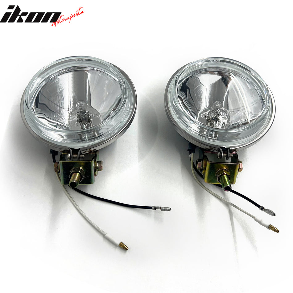 IKON MOTORSPORTS Fog Lights, Compatible with Universal, Chrome Housing Clear Lens Front Bumper Driving Fog Lamp with Harness, Pair