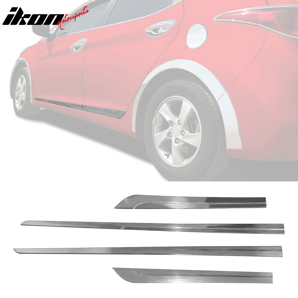 2011-2016 Hyundai Elantra 4-Door Chrome 4PCS Lower Door Molding ABS