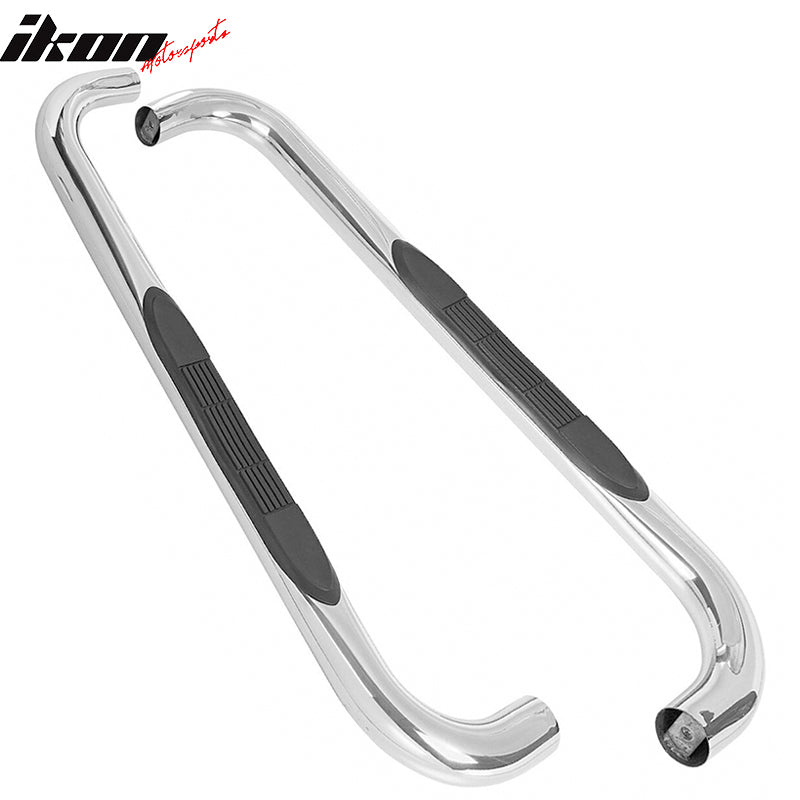 IKON MOTORSPORTS Side Step Bar Compatible With 2009-2014 Dodge Journey, Silver & Black T304 Stainless Steel 3" Round Nerf Bar Running Board Pair, 2010 2011 2012 2013