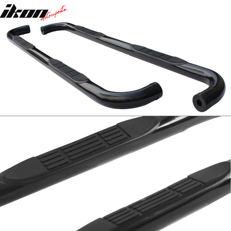 IKON MOTORSPORTS, Running Boards Compatible With 2008-2016 Jeep Compass, 2PCS 3" Side Step Nerf Bar Running Board Round Style Black Powder Coat T304 Stainless Steel, 2008 2010 2011 2012 2013 2014 2015