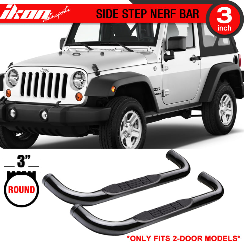 Running Board Compatible With 2007-2018 Jeep Wrangler 2DR, Side Steps Nerf Bars Rail Bars Pair by IKON MOTORSPORTS