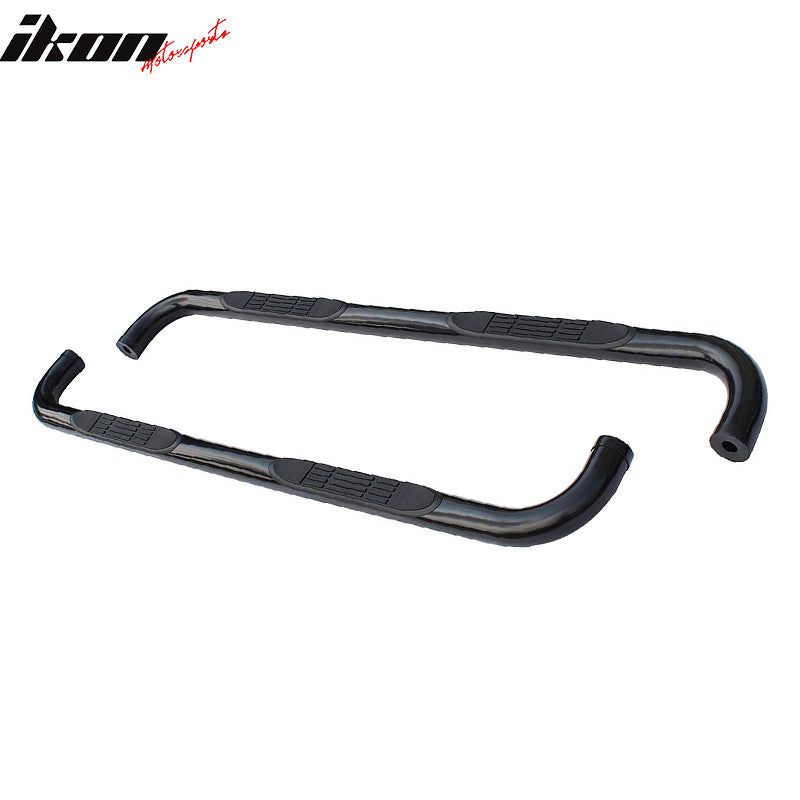 IKON MOTORSPORTS, Running Boards Compatible With 1999-2006 Toyota Tundra Extended Cab, 2PCS  3'' Side Step Bars Nerf Bars Round Style Black Powder Coat Finish, 2000 2001 2002 2003 2004 2005 2006