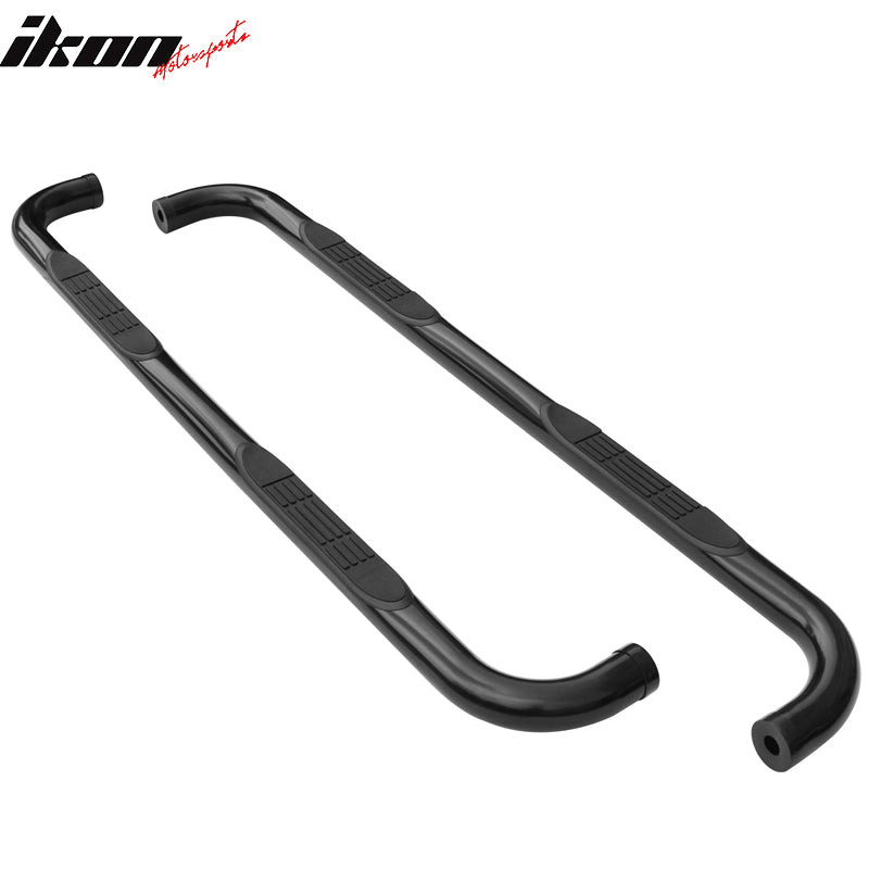 IKON MOTORSPORTS, Running Board Compatible with 2006-2014 Honda Ridgeline, Black Powder Coat Finish T304 Stainless Steel Round 3" Side Step Nerf Bar Pair, 2007 2008 2009 2010 2011 2012 2013