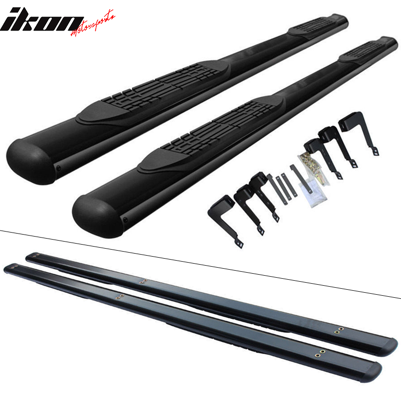 IKON MOTORSPORTS, Running Board Compatible With 2007-2021 Toyota Tundra Extended Cab, 4" Oval Side Steps Nerf Bars Black