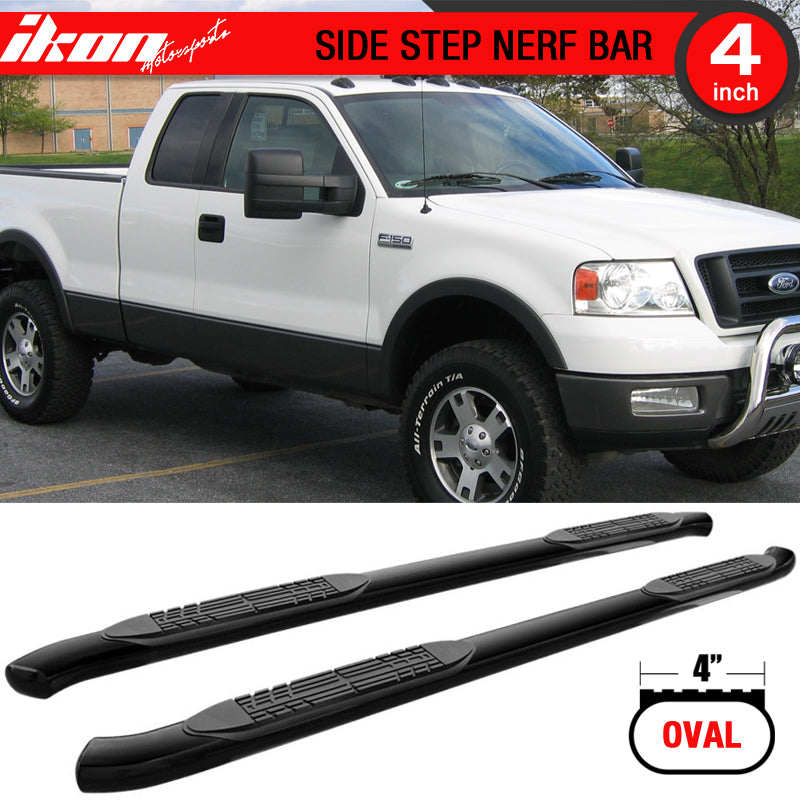 Fits 04-08 Ford F150 Super Cab 4in Black Oval Curved Running Boards