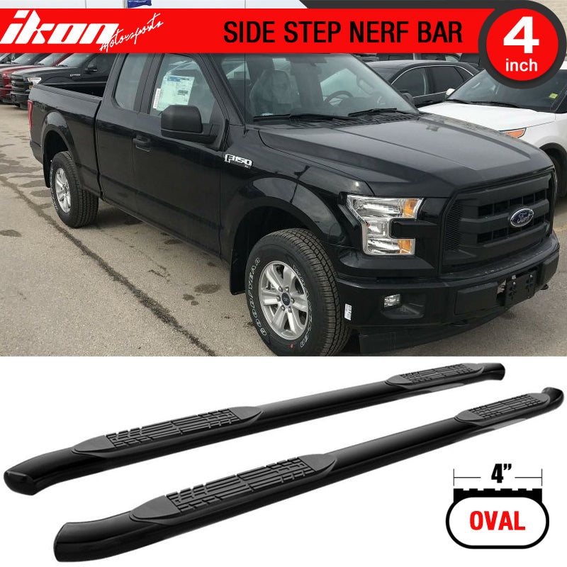 Fits 15-22 F150 Super Cab 4in Oval Black Curved Running Boards