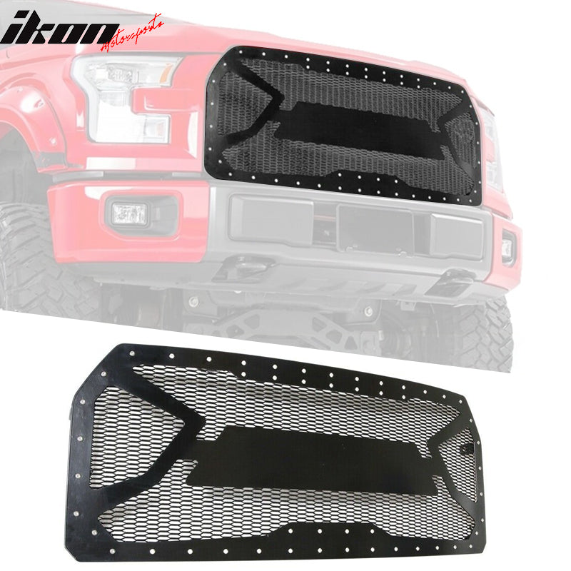 Fits 15-22 Ford F-150 Black Front Bumper Mesh Grille Guards