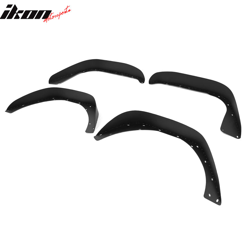 IKON MOTORSPORTS, 4PCS Fender Flares Compatible With 2018-2023 Jeep Wrangler JL, Front & Rear Fender Flares Wide Wheel Cover Protector Added on Bodykit Replacement Flat Style Texture Iron Steel, 2019