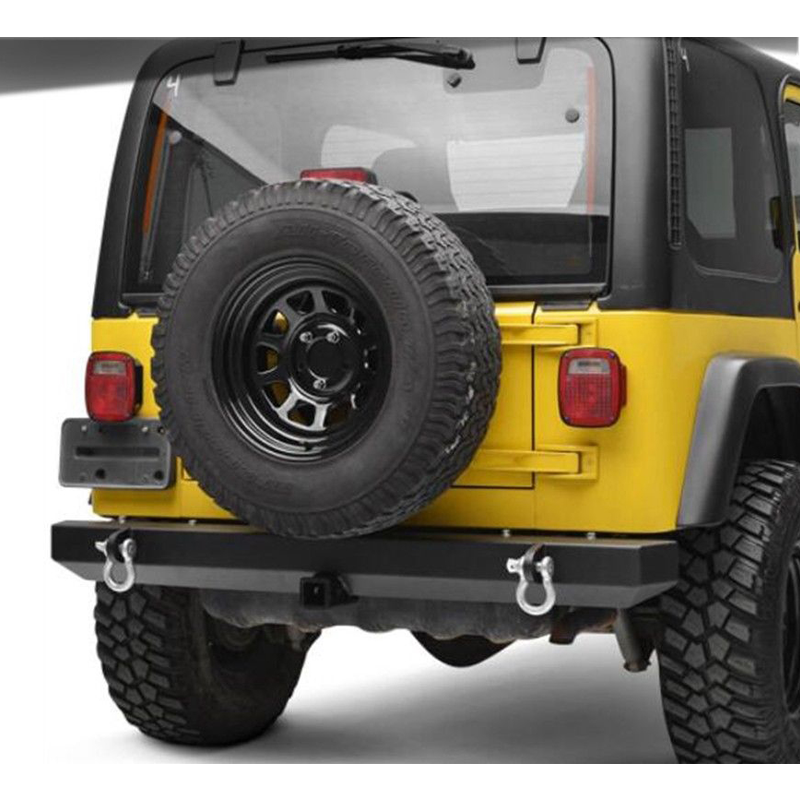 Rear Bumper Guard W/D-Rings Compatible With 1987-2006 Jeep Wrangler YJ TJ, Rear Guard Bumper Protector Iron Steel Textured by IKON MOTORSPORTS, 1995 1996 1997 1998 1999 2000 2001 2002 2003 2004 2005