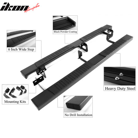 Running Boards Compatible With 2007-2021 Toyota Tundra Double Cab, 69'' Black Power Coated Carbon Steel Side Step Nerf Bar LH RH by IKON MOTORSPORTS