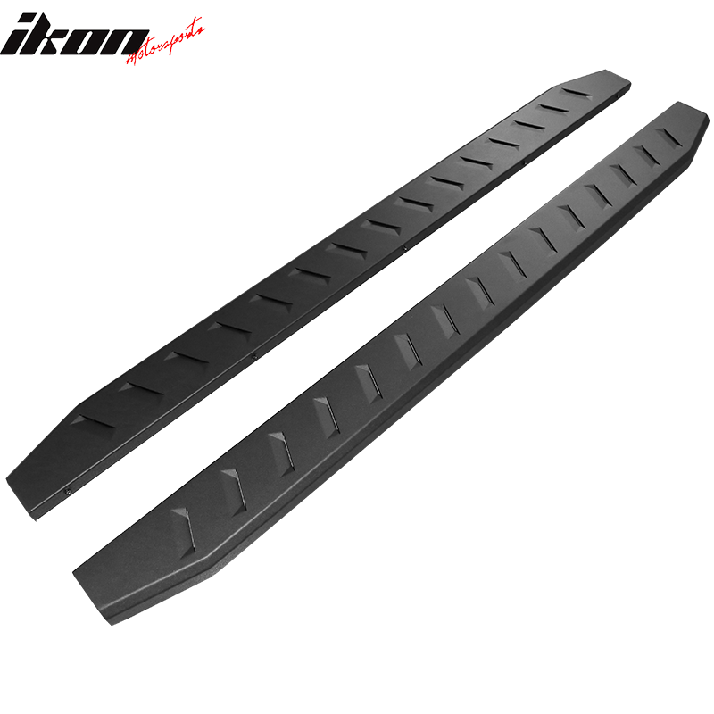 IKON MOTORSPORTS, Running Boards Compatible With 2009-2014 Ford F150 Super Cab, R Style Black Powder Coated Iron Steel Left Right Side Step Nerf Bar 2PC, 2010 2011 2012 2013