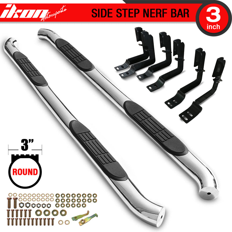 Side Step Bars Compatible With 2007-2018 Chevy Silverado & GMC Sierra Extended Cab, T304 Stainless Steel Finish Running Boards Nerf Bars Pair By IKON MOTORSPORTS, 2008 2009 2010 2011 2012 2013 2014
