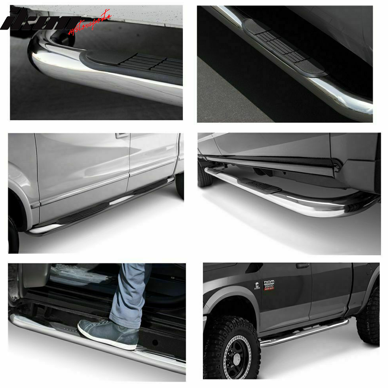 IKON MOTORSPORTS, Side Step Bar Compatible With 2008-2012 Ford Escape, Unpainted Silver Black Stainless Steel Side Boarding Guest Step Up T304 T-304